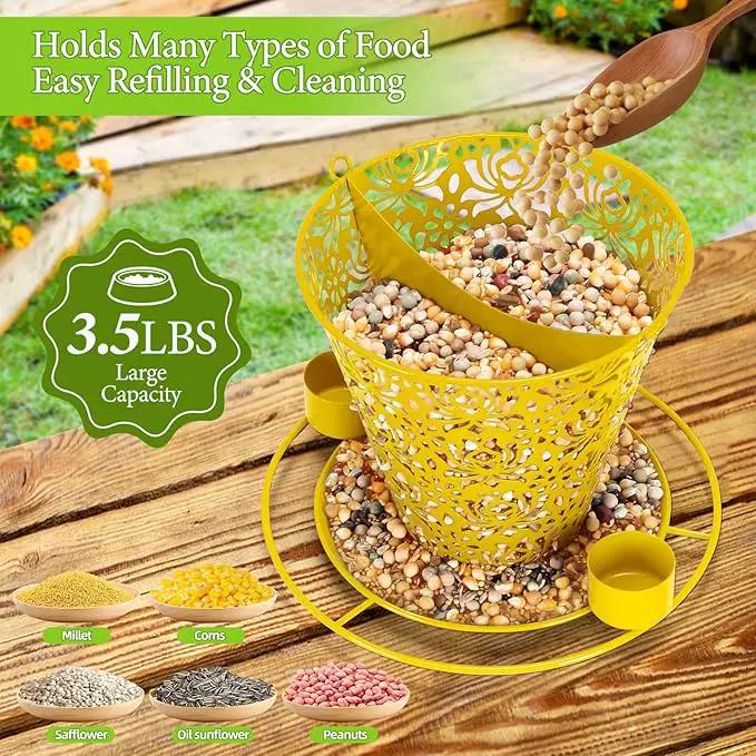 Solar Bird Feeders for Outside Hanging Metal Wild Bird Feeder Solar Lanterns Outdoor Waterproof Garden Decor for Yard Yellow by GreenHaven Gardens