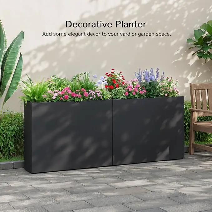 Stoog 38" Metal Tall Rectangular Planters Set of 2 - All-Weather Planter Box for Indoor/Outdoor Use, with Removable Insert Shelf, for Plants, Flowers, Garden, Black by GreenHaven Gardens
