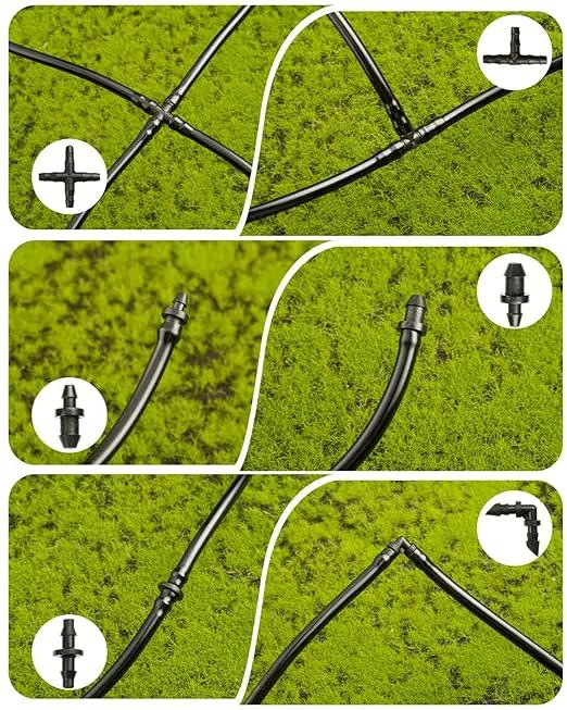 320 Pcs Drip Irrigation Fittings Kits for 1/4" Tubing, Drip Irrigation Barbed Connectors, Drip Line Connectors for Drip Systems(4-Way Coupling, Tee, Elbow, End Plug, Coupling) by GreenHaven Gardens