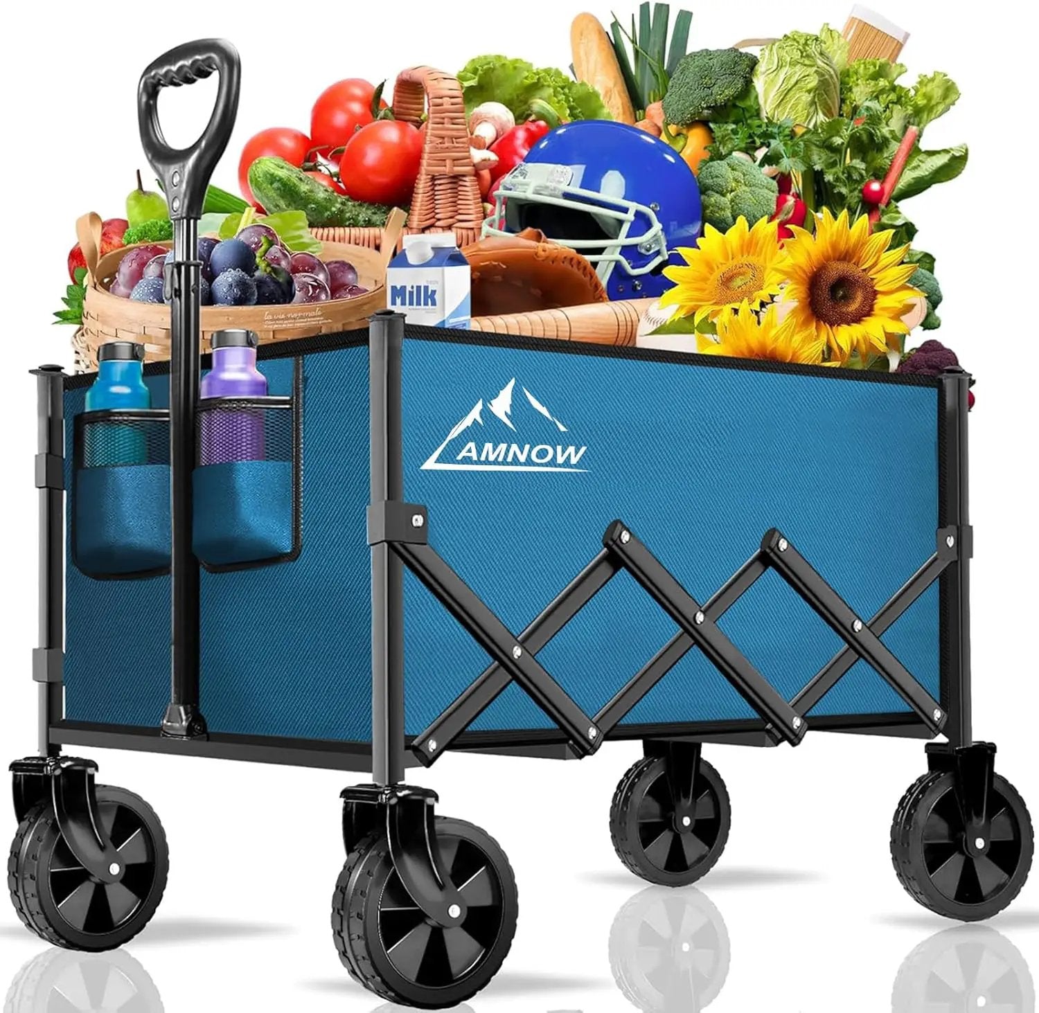 Collapsible Folding Wagon Cart, 350LBS Utility Large Capacity Cart Foldable Wagon with All Terrain Wheels, Grocery Wagons Carts for Garden Shopping Sports Camping, Blue by GreenHaven Gardens