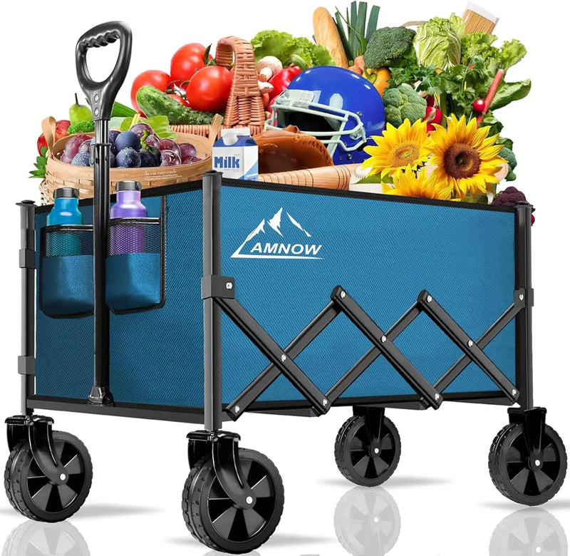 Collapsible Folding Wagon Cart, 350LBS Utility Large Capacity Cart Foldable Wagon with All Terrain Wheels, Grocery Wagons Carts for Garden Shopping Sports Camping, Blue by GreenHaven Gardens