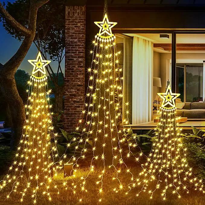3 Pcs Christmas Decorations Star String Lights 3 Size 108/135/162 LED Waterproof String Lights with Christmas Tree Topper Lighting 8 Modes Waterfall Lights for Garden Yard Party, Warm White by GreenHaven Gardens