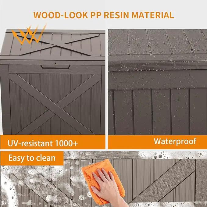 32 Gallon Outdoor Deck Box,Storage Lockable Waterproof Patio Furniture,Garden Tools,Cushions,Pool Accessories Outside Storage Resin Box(Light Brown) by GreenHaven Gardens