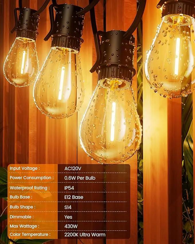 150FT Outdoor String Lights LED, 45+3 S14 Bulbs Shatterproof, IP54 Waterproof Dimmable for Large Outdoor Events, Resorts, Hotel Lighting - Commercial Grade Connectable by GreenHaven Gardens