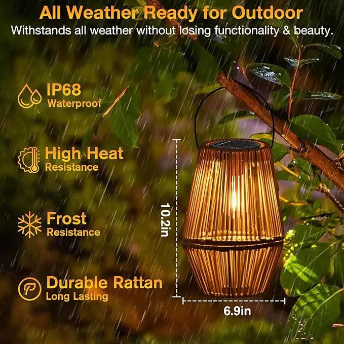 Uspring 2 Pack 3-in-1 Solar Lanterns Outdoor Waterproof Rattan Woven Hanging Solar Lights for Outside with Bright Lamp & LED Bead & 4 Handles, Garden Gifts Decor for Women Mom Patio Yard Porch by GreenHaven Gardens