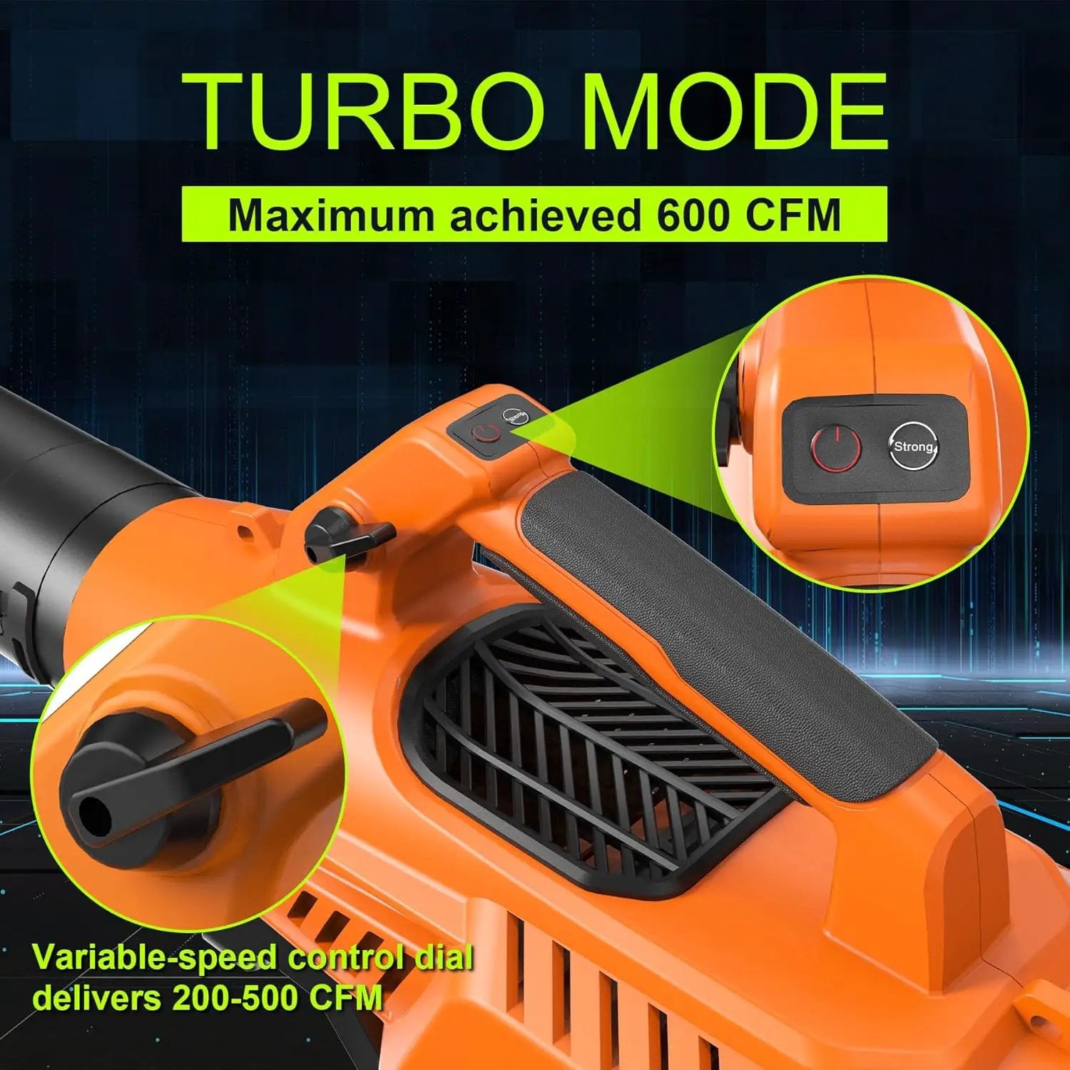 Leaf Blower Cordless with Battery - 40V Powerful Electric Leaf Blower, 600CFM &180MPH and Variable-Speed with 7.5Ah Battery and Charger for Lawn Care, Patio, Dust, Blowing Leaves (Orange) by GreenHaven Gardens
