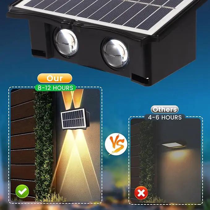 Solar Powered Outdoor LED Lights, Waterproof Wall Sconces, 4 LEDs Fence Lights, Up & Down Lighting for Backyard, Deck, Patio, Porch, Balcony, Garden (4 Pack) by GreenHaven Gardens