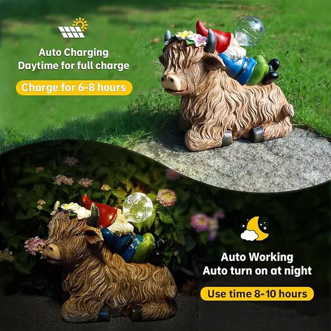 Solar Highland Cow Gnome Garden Decor Statue, Outdoor Funny Solar Light Decoration for Yard, Patio, Lawn, Unique Housewarming, Birthday Gift for Women, Mom, Grandma by GreenHaven Gardens