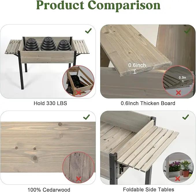Raised Garden Bed, Metal Leg Wood Planter Boxes with Folding Storage Shelf,Elevated Planter Box for Growing Fresh Herbs, Vegetables, Flowers Great for Outdoor Patio, Deck, Balcony（Gray） by GreenHaven Gardens