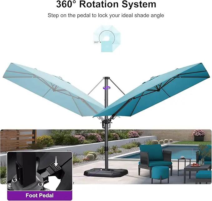 PURPLE LEAF 9' X 12' Right-left Tilt Patio Umbrella with Base Outdoor Cantilever Swivel Rectangle Umbrella Aluminum Offset Umbrella with 360-degree Rotation for Garden Deck Pool Patio Turquoise Blue by GreenHaven Gardens
