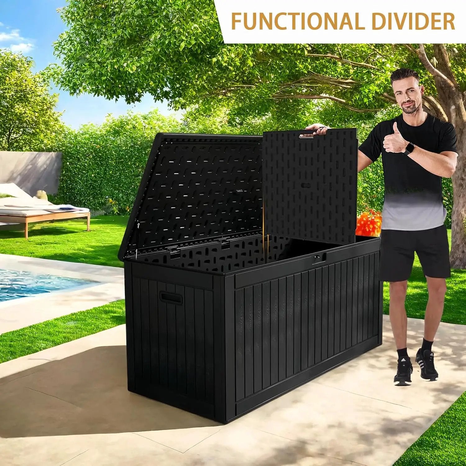 KUIKUI 320 Gallon Deck Box Waterproof, Extra Large Outdoor Storage Box Lockable with Divider and Lifter Prevent Water Seeping into from Floor for Patio Cushions by GreenHaven Gardens