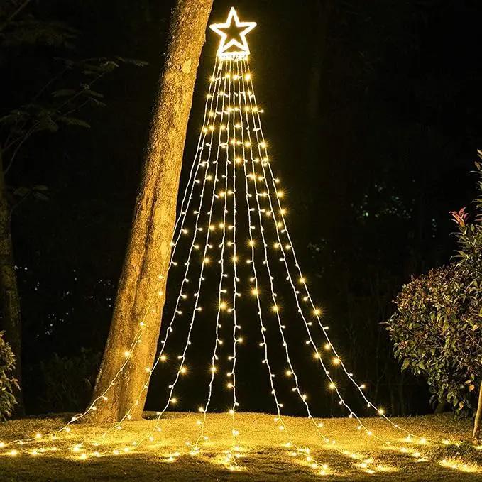 Christmas Decoration Lights, Outdoor Christmas String Lights 320 LED 11.5 Ft Waterfall Tree Lights with Big Star Topper 8 Light Modes for Christmas New Year Holiday Garden Yard Indoor Outdoor Decor by GreenHaven Gardens