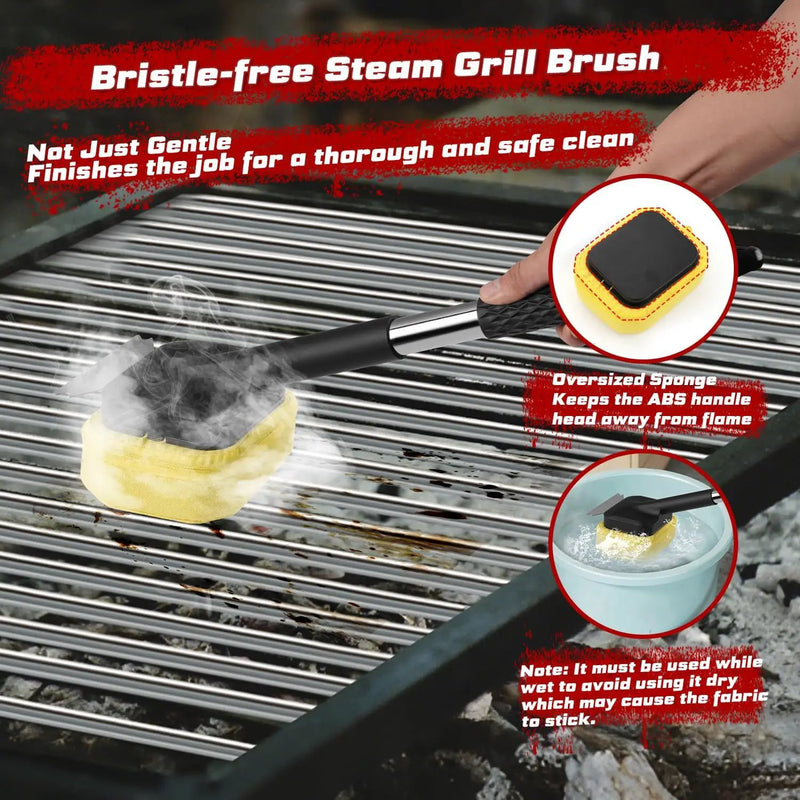 Grill Brush, Full Clean with One Set- Goldusk 19" Safe Replaceable Stainless Steel Grill Brush + Scraper + Bristle Free Steam Grill Brush for Outdoor Grill Accessories BBQ Brush Barbecue Gifts for Men by GreenHaven Gardens
