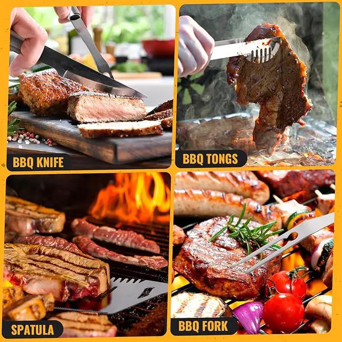 BBQ Grill Tools Set 16-inch Heavy Duty, 6 Pcs- Barbecue Utensils Kit for Camping, Kitchen, Outdoor Cooking,Suitable as a Gift for Men, Fathers, Friends by GreenHaven Gardens