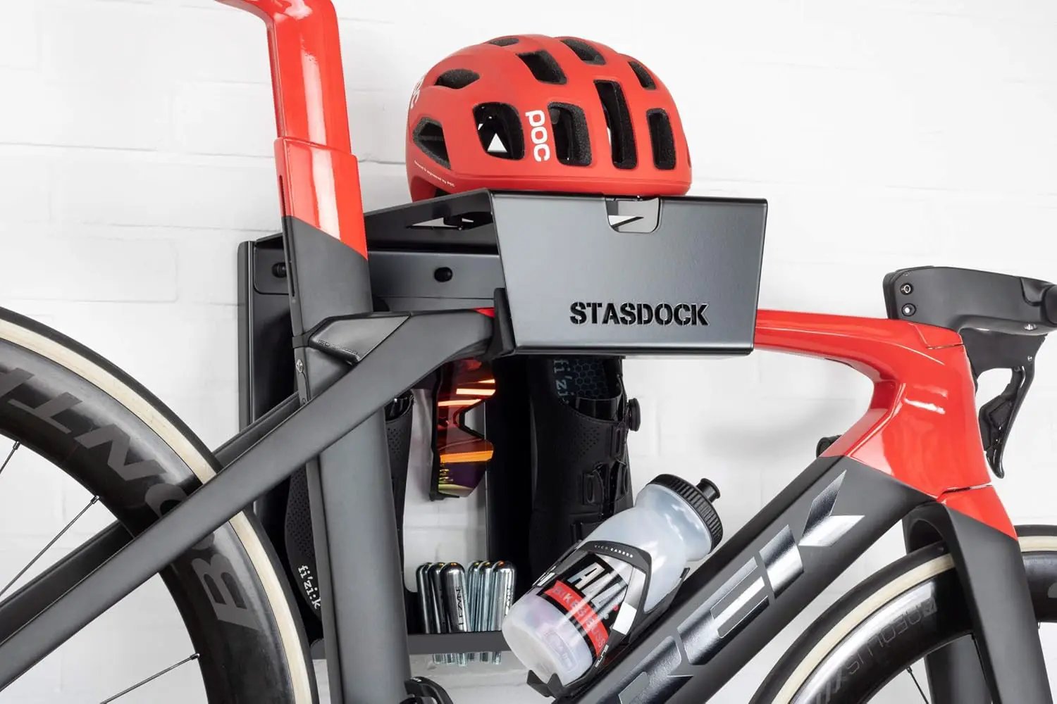 Wall Bike Rack | Bike Storage Wall Mount System | for Race Bicycles (Happy Black) and Mountain Bikes | Bike Shelf | Indoor Bike Wall Bracket | Store Your Helmet and Shoes | Home and Garage by GreenHaven Gardens