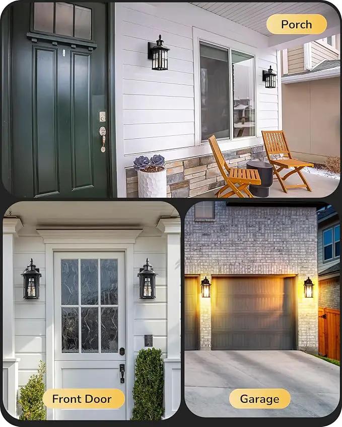 EDISHINE 2 Pack Motion Sensor Outdoor Wall Lights, Dusk to Dawn Exterior Lighting Fixture, Modern Porch Light Wall Mount, Clear Water Glass, Anti-Rust Aluminum for Front Door Garage, Patio, Black by GreenHaven Gardens