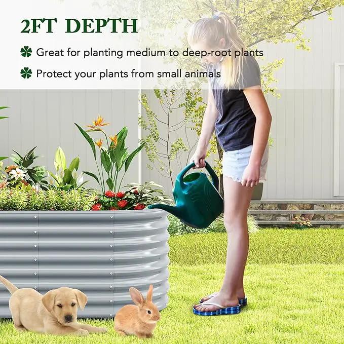 Giantex 5x3x2ft Raised Garden Bed, Large Metal Elevated Oval Planter Bed, 193 Gallon Capacity, Outdoor Planting Garden Box for Vegetable Flower Herb Grow (Grey) by GreenHaven Gardens