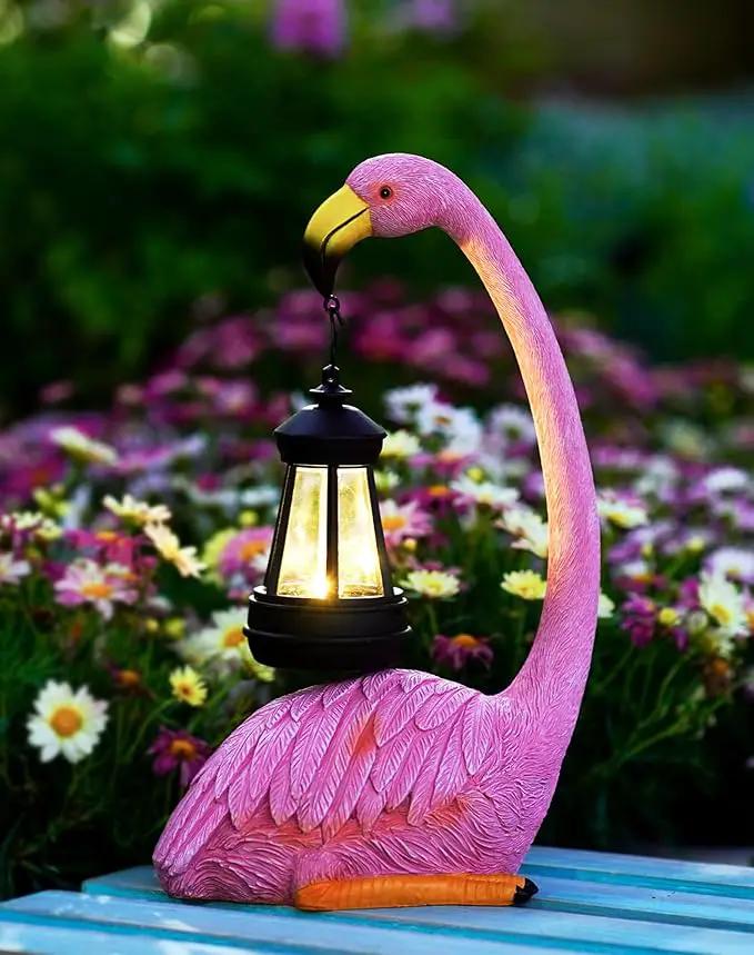 Garden Flamingo Statue with Solar Lantern - Outdoor Statue Yard Art for Patio Lawn Balcony, Unique Flamingo Gifts for Mom Women Grandma by GreenHaven Gardens