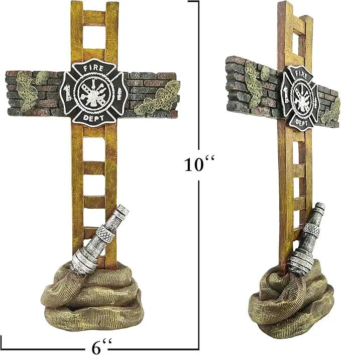 Firefighter Accessories, Fireman Standing Cross Statue Memorial 10", Fire Fighter Gifts by GreenHaven Gardens