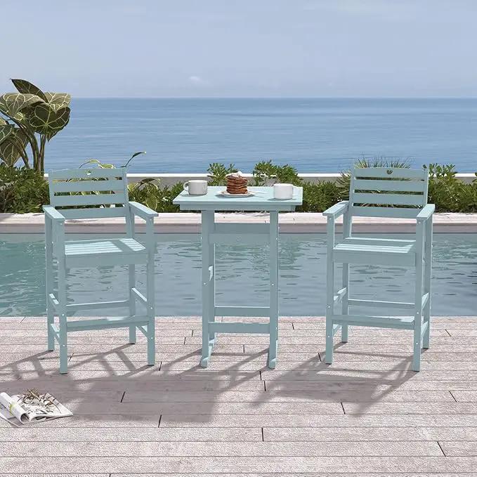 Adirondack Outdoor Bar Table, Durable HDPE Composite, Weather Resistant, Easy to Clean, Perfect for Backyard and Poolside Use, Light Blue by GreenHaven Gardens