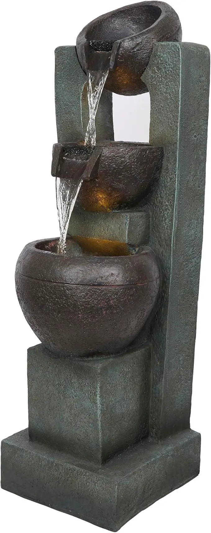 Alpine Corporation TZL400 34" 3 Tier Basin Cascading Fountain with LED Lights, Elegant Outdoor Water Feature for Garden, Patio, Yard & Outdoor Spaces, Relaxing Waterfall Fountain, Gray by GreenHaven Gardens