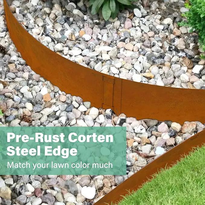 Co rten Steel Landscape Edging 10 Inch Tall 6 Packs, Pre-Rusted Metal Garden Edging with 6 Clips and a Pair of Gloves, Steel Edging for Landscaping, Garden by GreenHaven Gardens