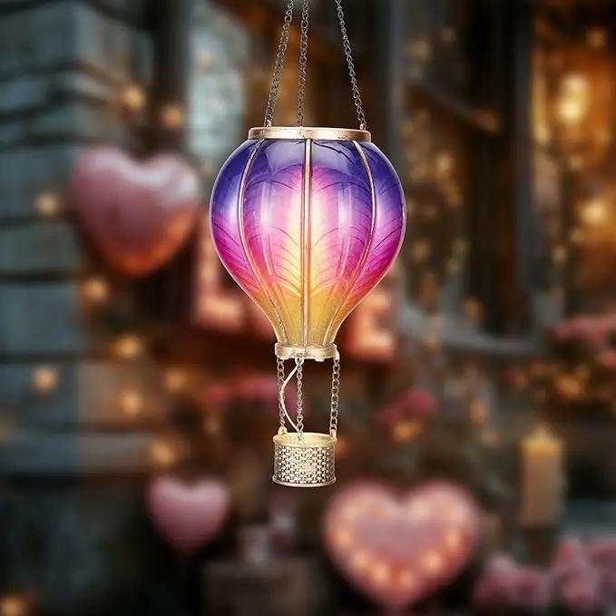 TERESA'S COLLECTIONS Hot Air Balloon Solar Lantern for Garden Decor ,Flickering Flame Hanging Solar Light for Outdoor ,Purple & Pink Plastic Lamp for Yard Tree Gift for Mom by GreenHaven Gardens
