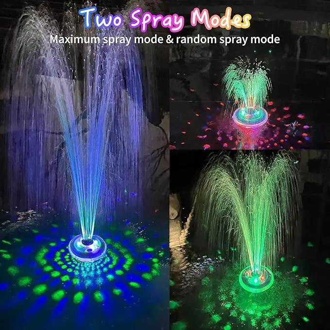 Floating Water Fountain with Underwater Lights, Rechargeable Battery Powered Pump Outdoor, 2 Modes Sprinkler Waterfall fountain for Inground Above Ground Pool, Pond-1PC by GreenHaven Gardens