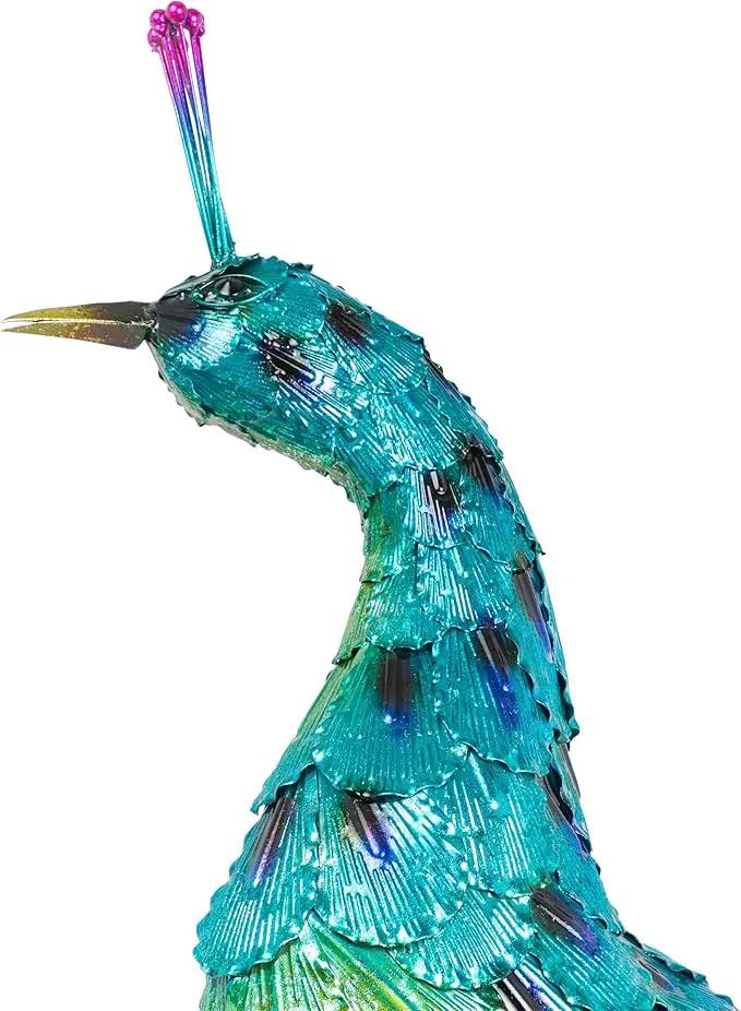 Alpine Corporation HEH378 Metal Jumbo Sized Majestic Peacock Decor, Elegant Garden & Patio Bird Statue, 33" H, Blue by GreenHaven Gardens