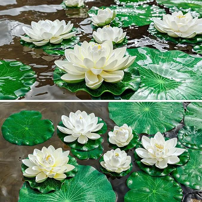 Lily Pad for Ponds, 9 PCS Artificial Lotus, Realistic Water Floating Foam Lotuses Fake Lily Pad for Home Garden Patio Pond by GreenHaven Gardens