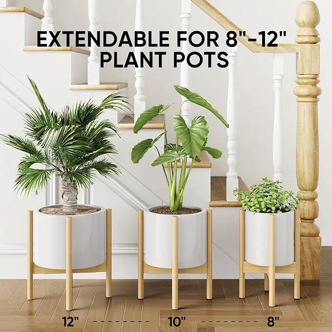 MUDEELA Adjustable Plant Stand Indoor, Bamboo Plant Stand 8 to 12 Inches, Single Floor Plant Stand for Indoor Plants, Bamboo Natural Planter Stand for Indoor Plants, Pot Plant Not Included by GreenHaven Gardens