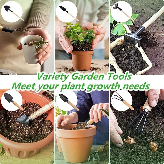 Small Garden Tool Set, 6 Pieces Iron Gardening Kit Including Hand Shovel, Transplant Shovel and Hand Rake with Wood Non-Slip Handle Perfect for Plant Lovers by GreenHaven Gardens
