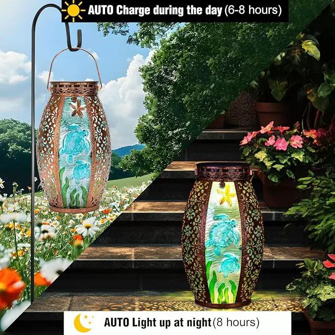 Larekook Outdoor Solar Lantern-Waterproof Turtles Hanging Metal Decorative Lights for Patio Table Garden Pathway Yard with Super Bright Warm White LED,Large Solar Panels,Auto On/Off Sensor by GreenHaven Gardens