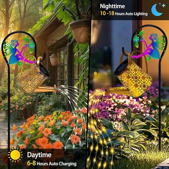 Solar Lights Garden Decorative, Solar Watering Can with Cascading Lights, Waterproof Metal Lantern with Fairy Shepherd Hook, Outdoor Decor for Yard, Patio, Lawn, and Pathway, Gardening Gifts for Mom by GreenHaven Gardens