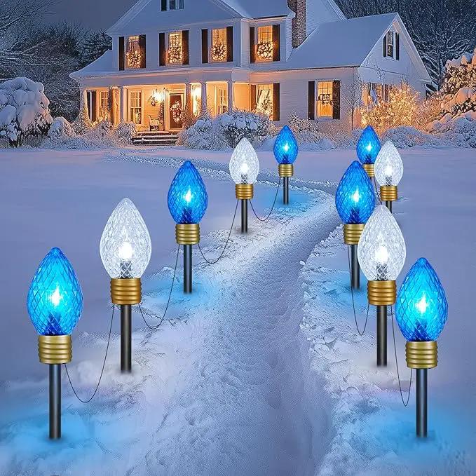 Brightown Strawberry Jumbo C9 Christmas Pathway Lights Outdoor -2 Pack Total 17 Feet 10 LED Jumbo C9 Walkway Lights, Christmas Lights Outdoor Decorations for Lawn Outside Holiday, Blue & Pure White by GreenHaven Gardens