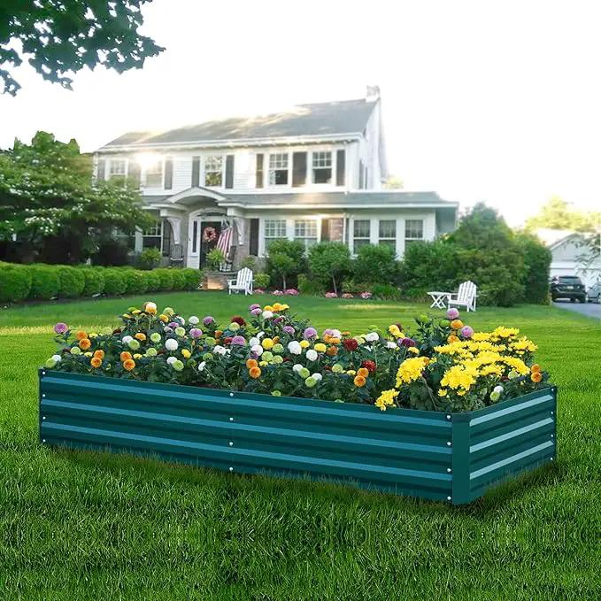 Raised Garden Bed Green, 6x3x1ft Galvanized Raised Garden Beds Outdoor for Vegetables Flowers, Raised Bed Planter Box, Metal Raised Garden Bed Kit with Gloves and 3ftx30ft Weed Barrier Fabric by GreenHaven Gardens