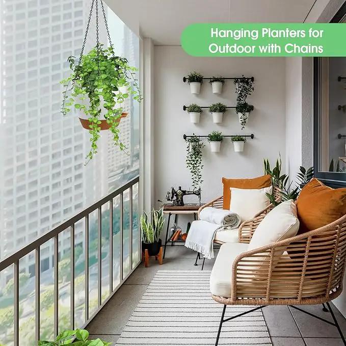 Hanging Planters for Indoor Outdoor Plants, 2 Pack Self Watering Hanging Pot with Drainage Holes, Removable Tray & 2 Kinds of Plant Hangers, 8'' Hanging Flower Pots for Home Garden Decor, White by GreenHaven Gardens