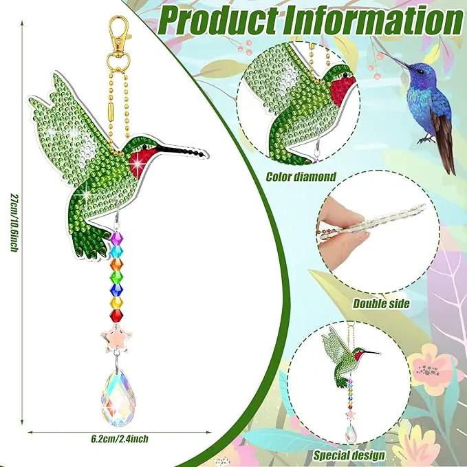 Tradder 6 Pcs Diamond Art Kits 5d Rhinestone Painting Wind Chimes Art Sun Catchers Double Sided Hummingbird Birds Art Kits with Crystal Pendant for Adults Home Window Decor Garden by GreenHaven Gardens