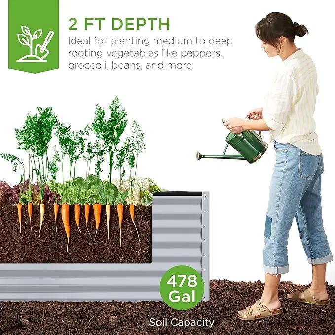 Best Choice Products 8x4x2ft Outdoor Metal Raised Garden Bed, Deep Root Planter Box for Vegetables, Flowers, Herbs, and Succulents w/ 478 Gallon Capacity - Moonlight Gray by GreenHaven Gardens