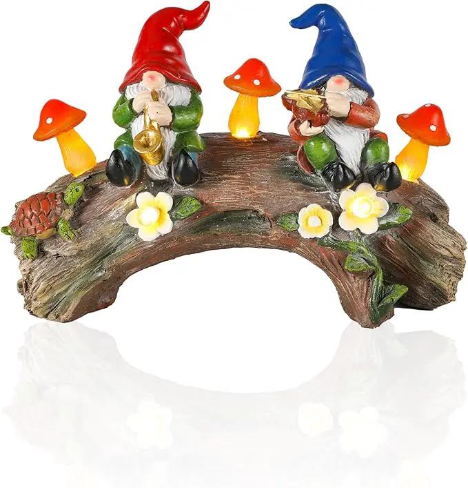 iStatue Enchanted Fairy Garden Gnomes Solar Light - 9'' Hand-Painted Resin Miniature Figurines Perfect for Yard Art Outdoor Patio Decor Lawn Ornaments and Statues Decorations (Gnomes) by GreenHaven Gardens
