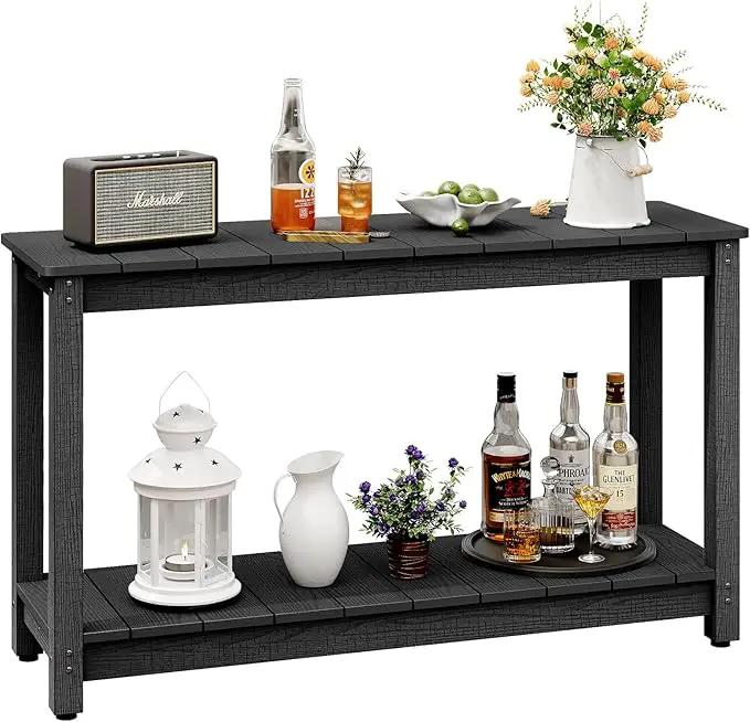 Outdoor Console Table, 48" Weather Resistant HIPS Patio Side Table, 440LBS Weight Capacity, 2-Tier Multifunctional Buffet Bar Storage Organizer for Garden Deck, Black by GreenHaven Gardens