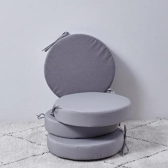 15 x 15 Inch Round Cushions for Outdoor Furniture Non-Slip Waterproof Patio Bistro Chair Cushion with Ties Bar Stool Seat Cushion for Kitchen Chairs Set of 4, Light Gray by GreenHaven Gardens