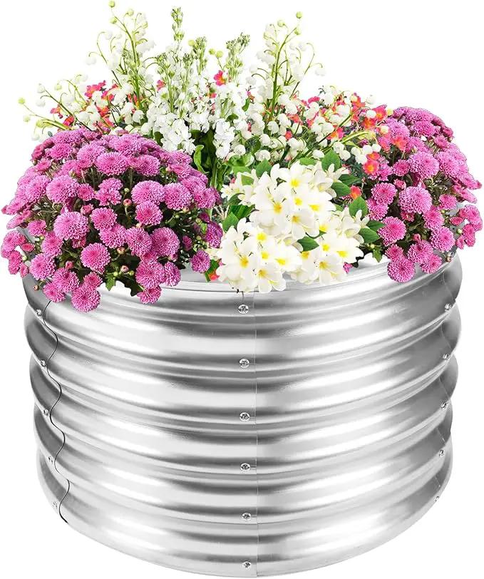 17" Tall Elevated Round Metal Rised Garden Bed- 2'x2' in Size and 0.8MM Thick Durable Planter Box for Vegetables Flowers Succulent at Patio/Garden Outdoor (Silver, 2FT Diameter) by GreenHaven Gardens