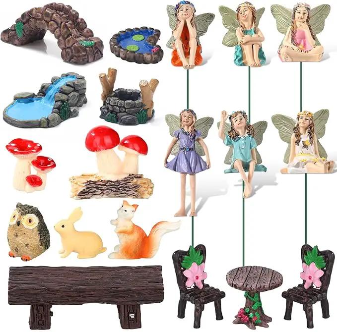 Roowest 19 Pcs Garden Accessories Garden Fairies Kit Miniatures Bunny Squirrel Owl Animals Cute Tiny Mushroom Mini Pond Bridge Figurine Miniature Micro Landscape Ornaments for DIY Home by GreenHaven Gardens