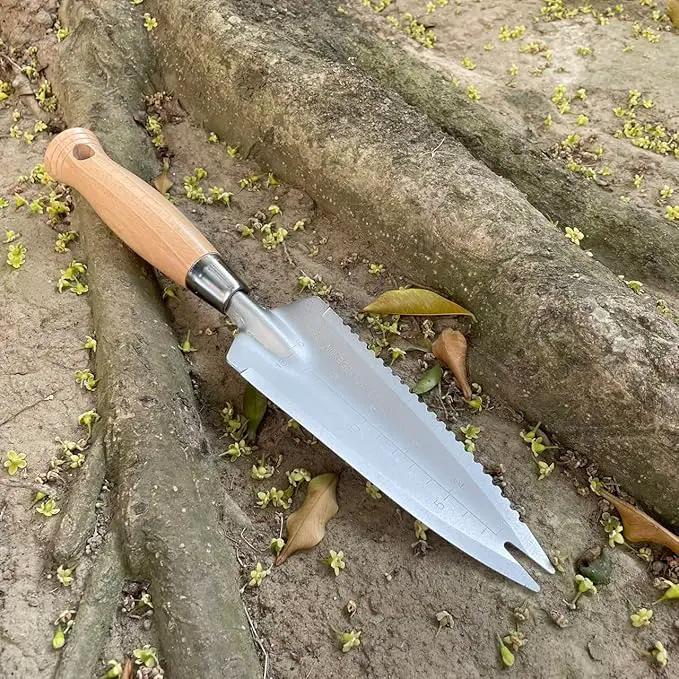 SUMIO 13.3" Alloy Steel Garden Trowel with Forked Tip and Depth Markings, Weeding Knife for Root Cutting, Transplanting, Digging, and Slit Weeding by GreenHaven Gardens