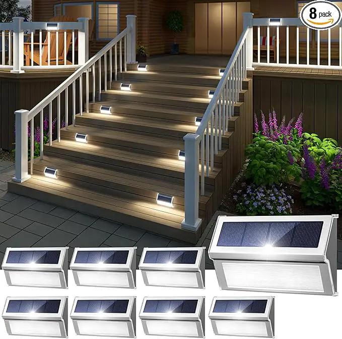 JSOT Solar Step Stair Lights Outdoor Yard Decor 8 Pack, 9LED Deck Lighting for Outside Solar Powered - IP55 Waterproof, Solar Garden Light Decor for Fence, Backyard, Front Porch Step, Wall, Patio by GreenHaven Gardens
