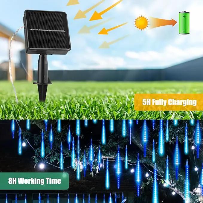 Christmas Lights Solar Powered, Meteor Shower Lights Outdoor, 16 Inches 8 Tube 288 LED Solar Meteor Lights for Tree Wedding Xmas Holiday Party Patio Decoration, Bule by GreenHaven Gardens