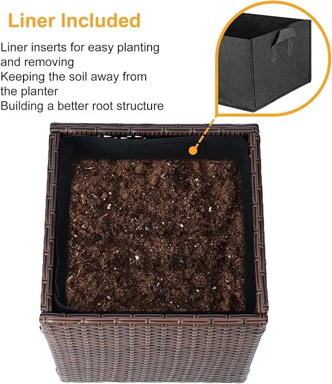 SUNNYPARK Set of 2 Large Square Planter with Removable Liner, All-Weather PE Rattan Modern Planters Indoor Outdoor Flower Plant Pots Garden Box Patio Yard Front Porch Deck by GreenHaven Gardens
