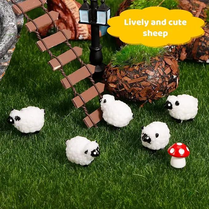 100Pcs Mini White Sheep Miniature Resin Sheep Figurines Cute Little Figurines Fairy Outdoor Moss Ornaments Landscape Figurines Garden DIY Ornament Accessories for Indoor Outdoor by GreenHaven Gardens
