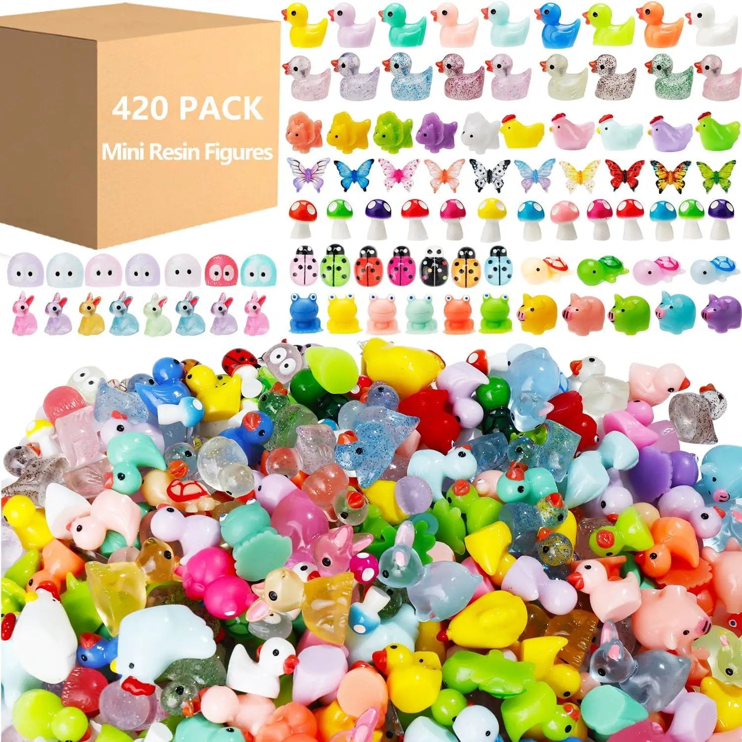 420 Pcs Mini Resin Animals 12 Styles Resin Animals Figurines Bulk for Fairy Garden Miniature Dollhouse Accessories Hide Crafts Decor by GreenHaven Gardens